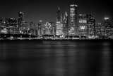 Horizontal The Chicago Skyline Glistens during the 2016 World Series landscape black and white Photography