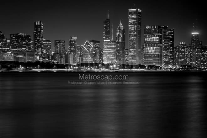 The Chicago Skyline Glistens during the 2016 World Series -- Chicago Black and White Photos