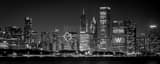 Panoramic The Chicago Skyline Glistens during the 2016 World Series landscape black and white Photography