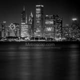 Square The Chicago Skyline Glistens during the 2016 World Series landscape black and white Photography