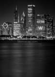 Vertical The Chicago Skyline Glistens during the 2016 World Series landscape black and white Photography