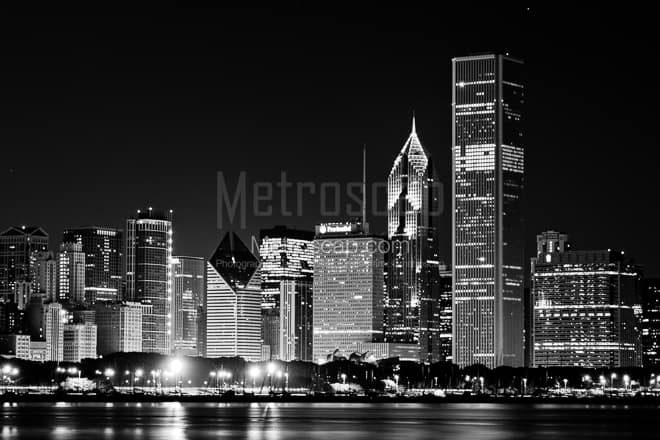 The Chicago Skyline featuring the AON Center, Prudential Buildings and the Smurfit-Stone Building -- Chicago Black and White Photos