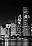 Vertical The Chicago Skyline featuring the AON Center, Prudential Buildings and the Smurfit-Stone Building landscape black and white Photography