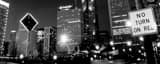 Panoramic No Turn on Red at Columbus Drive and Monroe Street landscape black and white Photography
