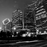 Square The Chicago Skyline from Columbus Drive and Randolph St. landscape black and white Photography