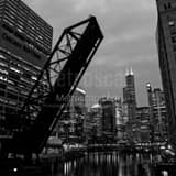 Square The Chicago Skyline from the Kinzie Street Bridge landscape black and white Photography