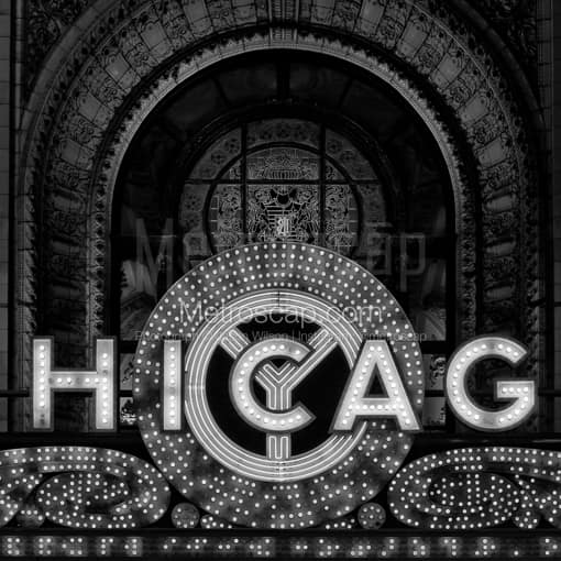 The Chicago Theater Sign -- Chicago Black and White Photography