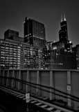Vertical Clinton Street El Station landscape black and white Photography