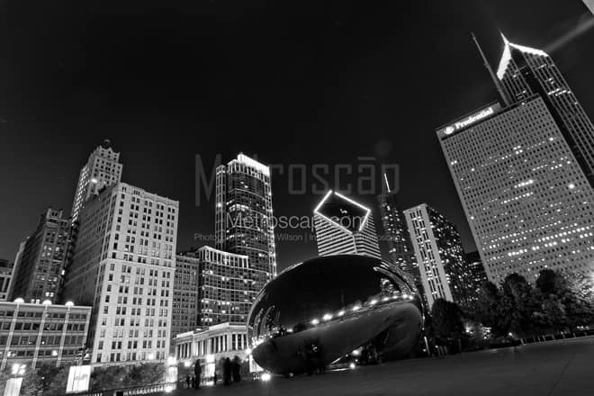 The Cloud Gate Bean at Night -- Chicago Black and White Photos