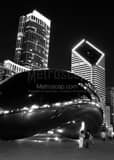 Vertical Cloud Gate in Millenium Park landscape black and white Photography