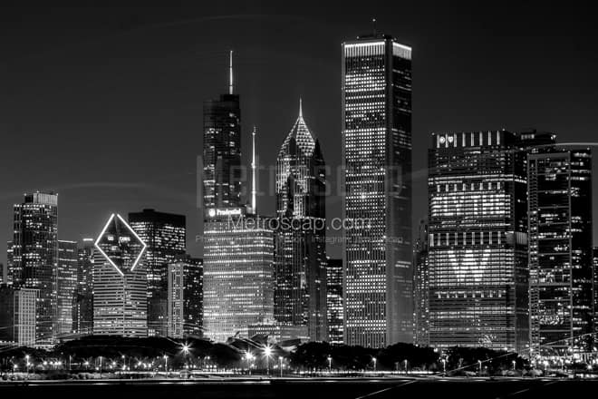 Cubs FLY-THE-W Message in Chicago Skyline -- Chicago Black and White Photos