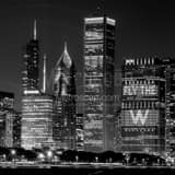 Square Cubs FLY-THE-W Message in Chicago Skyline landscape black and white Photography