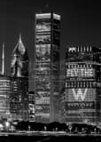 Vertical Cubs FLY-THE-W Message in Chicago Skyline landscape black and white Photography