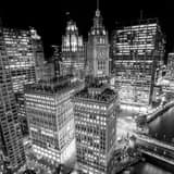 Square Chicago at Night landscape black and white Photography