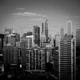 Square Downtown Chicago from McCormick Place landscape black and white Photography