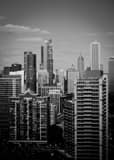 Vertical Downtown Chicago from McCormick Place landscape black and white Photography