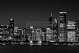 Horizontal The Chicago Skyline from Adler Planetarium landscape black and white Photography