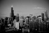 Horizontal Downtown Chicago and Willis Tower landscape black and white Photography