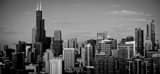 Panoramic Downtown Chicago and Willis Tower landscape black and white Photography