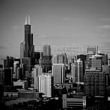 Square Downtown Chicago and Willis Tower landscape black and white Photography