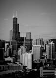 Vertical Downtown Chicago and Willis Tower landscape black and white Photography