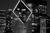Horizontal Go Cubs in the Smurfit-Stone Building at Night landscape black and white Photography