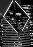 Vertical Go Cubs in the Smurfit-Stone Building at Night landscape black and white Photography