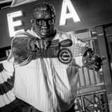 Square A Green Apple in the Harry Caray Statue during the 2016 World Series landscape black and white Photography