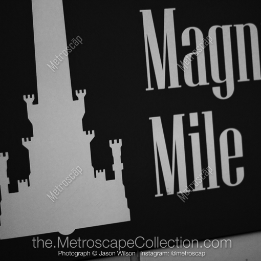 The Magnificent Mile Sign in the Red Line Terminal -- Chicago Black and White Photography