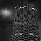 Square A Cloudy Waxing Gibbous Moon Behind the Marina City Towers landscape black and white Photography