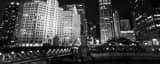 Panoramic Michigan Avenue at Night landscape black and white Photography