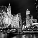 Square Michigan Avenue at Night landscape black and white Photography