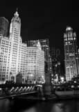 Vertical Michigan Avenue at Night landscape black and white Photography