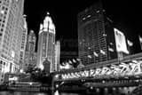 Horizontal The Michigan Avenue Bridge at Night landscape black and white Photography