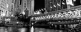 Panoramic The Michigan Avenue Bridge at Night landscape black and white Photography