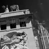 Square Sculpture in the Michigan Avenue Bridge on the former site of Fort Dearborn landscape black and white Photography