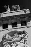 Vertical Sculpture in the Michigan Avenue Bridge on the former site of Fort Dearborn landscape black and white Photography
