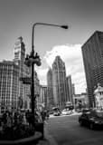 Vertical Michigan Avenue and Wacker Drive Looking North landscape black and white Photography