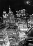 Vertical Moonrise in Downtown Chicago at Night. landscape black and white Photography