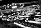 Horizontal The Illinois Street Sign for Navy Pier at Lake Shore Drive landscape black and white Photography