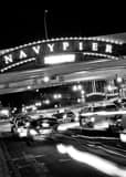 Vertical The Illinois Street Sign for Navy Pier at Lake Shore Drive landscape black and white Photography