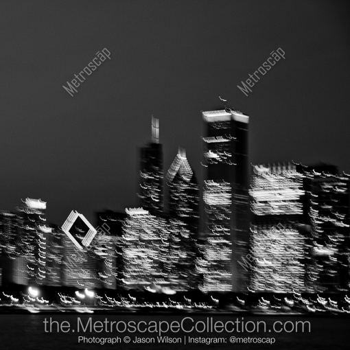 The Prudential Building part of the Chicago Skyline Blurry -- Chicago Black and White Photography