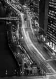 Vertical Rush Hour Traffic on Wacker at Night landscape black and white Photography