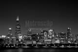 Horizontal The Sears Tower and Go Cubs in the Chicago Skyline landscape black and white Photography