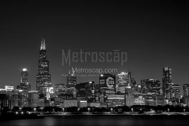 The Sears Tower and Go Cubs in the Chicago Skyline -- Chicago Black and White Photos