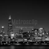Square The Sears Tower and Go Cubs in the Chicago Skyline landscape black and white Photography
