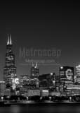 Vertical The Sears Tower and Go Cubs in the Chicago Skyline landscape black and white Photography