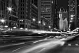 Horizontal Traffic on Michigan Avenue at Monroe landscape black and white Photography