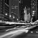 Square Traffic on Michigan Avenue at Monroe landscape black and white Photography