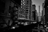 Horizontal Trump Tower and an El Train at Adams and Wabash Station landscape black and white Photography